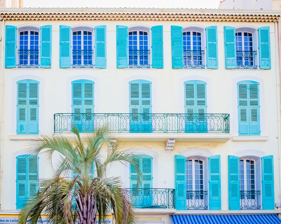 Typical French Riviera house with colorful shutters