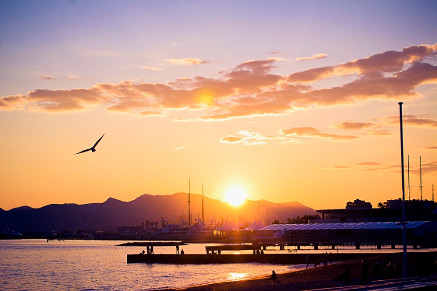 Sunset on the bay of Cannes, French Riviera