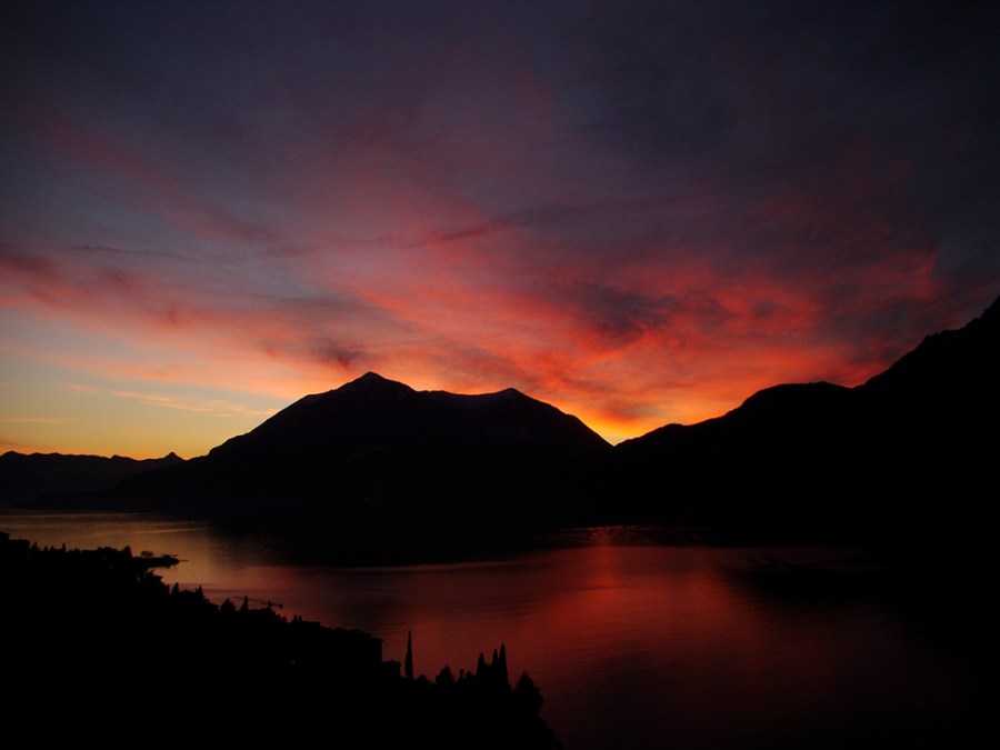 Sunset light and colors on Lake of Como, Northern Italy